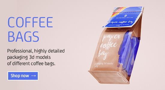 Coffee plastic and paper bags premium packaging 3d models for Download