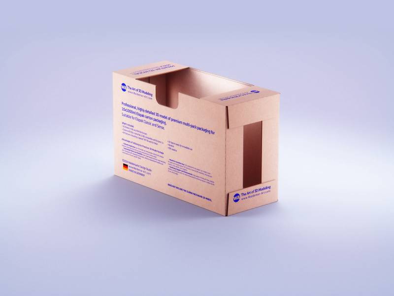 Premium multi-pack cardboard 3D model of 10x1000ml Elopak (Classic and Sense) carton packaging