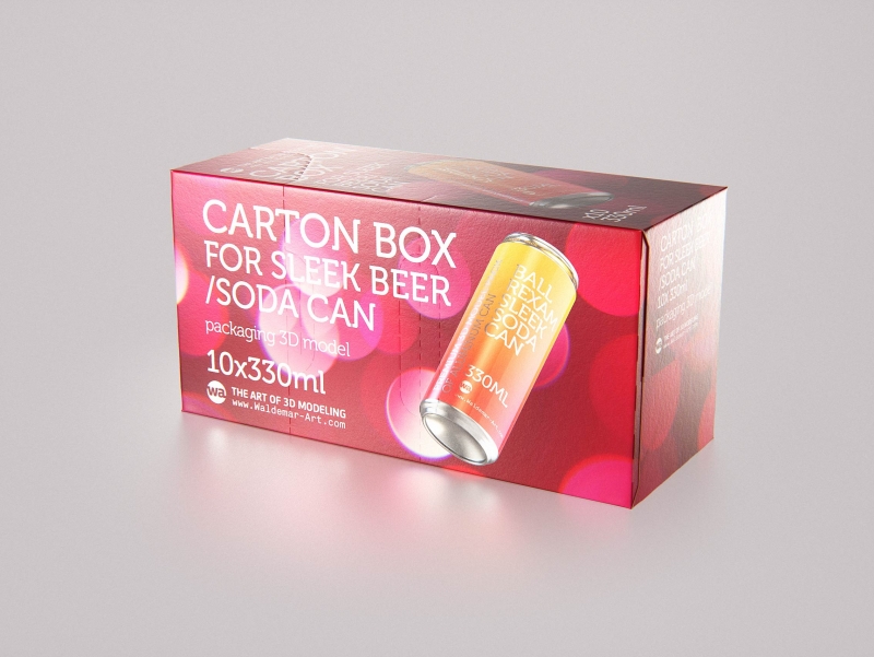 Premium Packaging 3D Model of carton box for 10x330ml Sleek Soda Can  