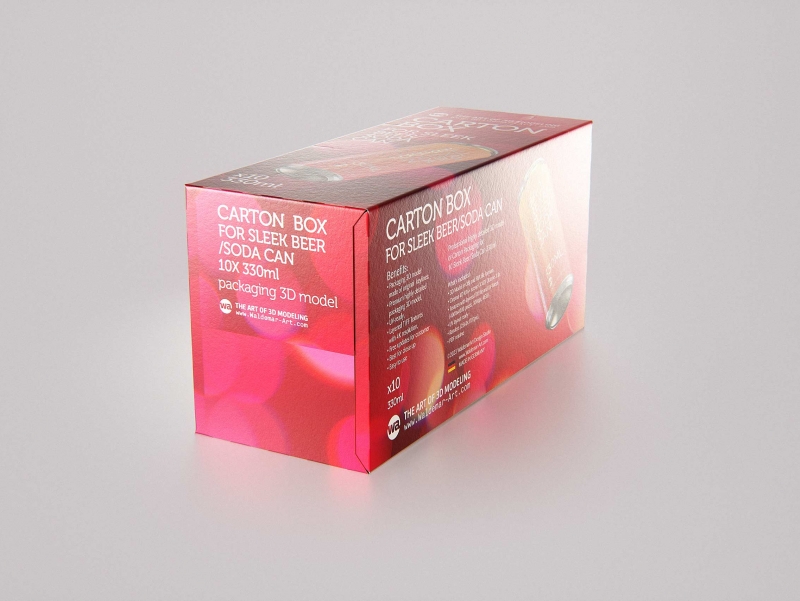 Premium Packaging 3D Model of carton box for 10x330ml Sleek Soda Can  