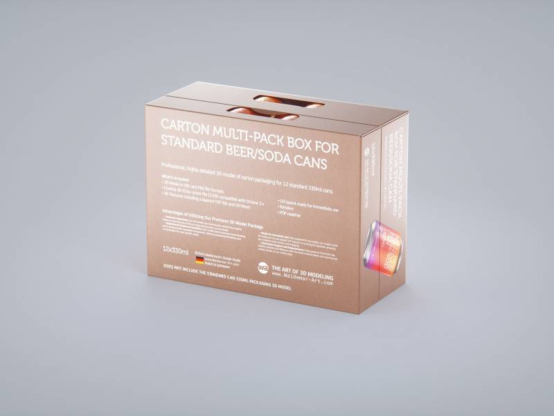 Premium Packaging 3D Model of a Multi-Pack Carton Box for 12x330ml Standard Beer/Soda Cans