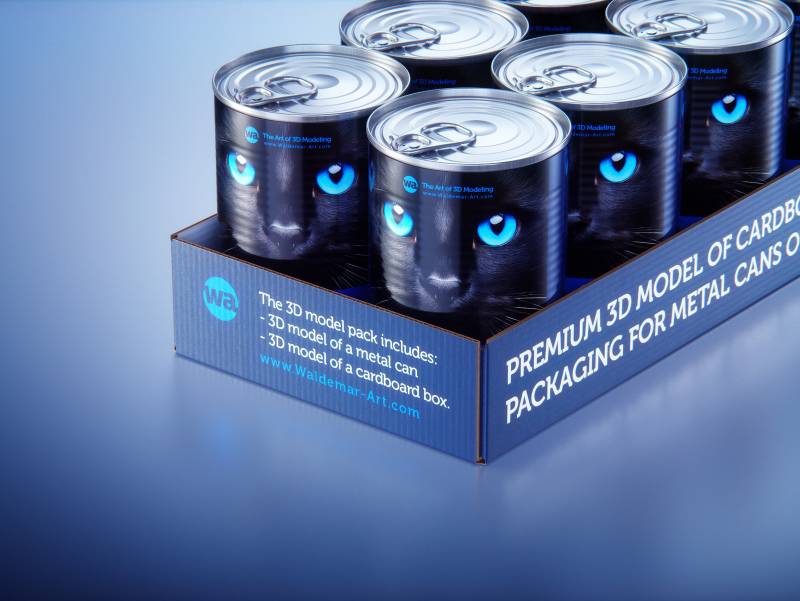 Premium 3D model of cardboard multi-pack packaging for 12x400g metal cans of pet food  