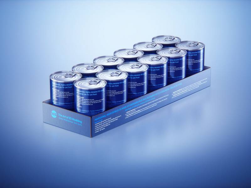 Premium 3D model of cardboard multi-pack packaging for 12x400g metal cans of pet food  