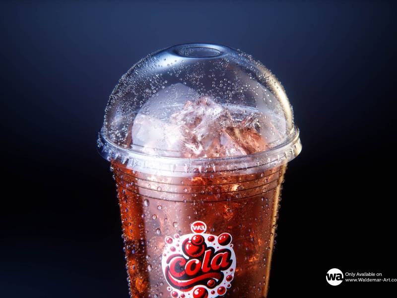 Premium 3D Model of a Cola Plastic Cup 16oz with DOME lid, Filled with Ice Cubes, Covered in Water Condensation, and Containing Bubbles in the Liquid