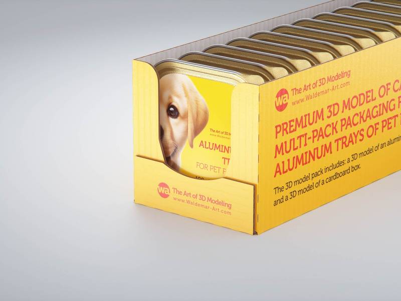 Cardboard multi-pack packaging for 16x100g aluminum trays of pet food premium 3d model