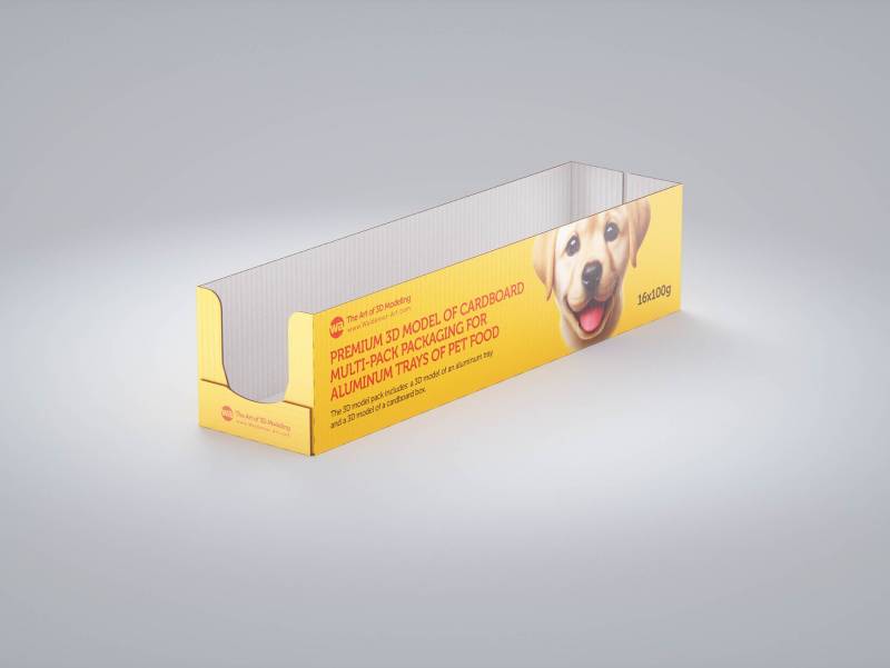 Cardboard multi-pack packaging for 16x100g aluminum trays of pet food premium 3d model