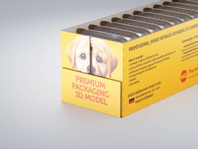Cardboard multi-pack packaging for 16x100g aluminum trays of pet food premium 3d model
