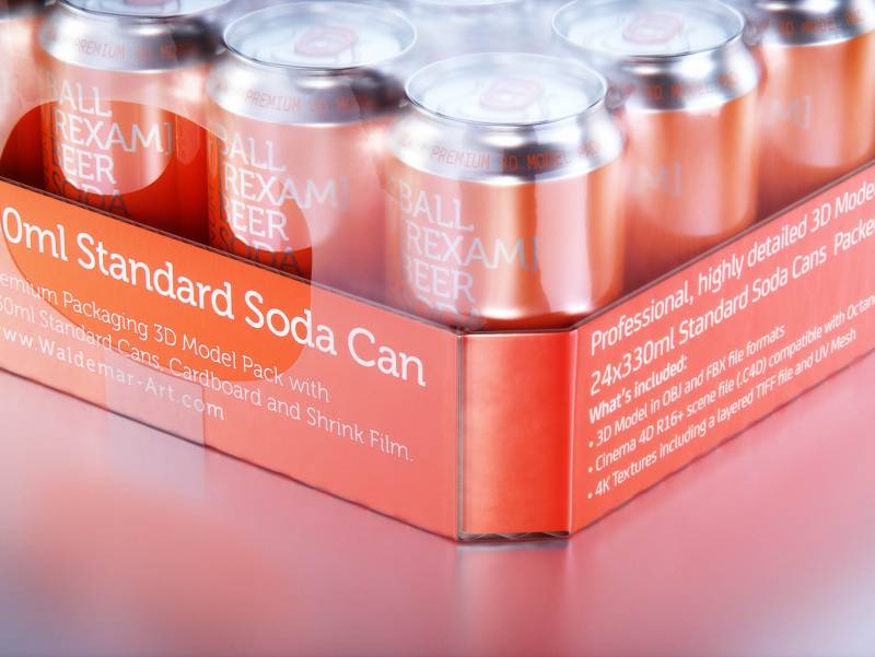 Multi-pack of 24x330ml Standard Beer/Soda Cans packed in cardboard and wrapped in shrink film premium packaging 3d model