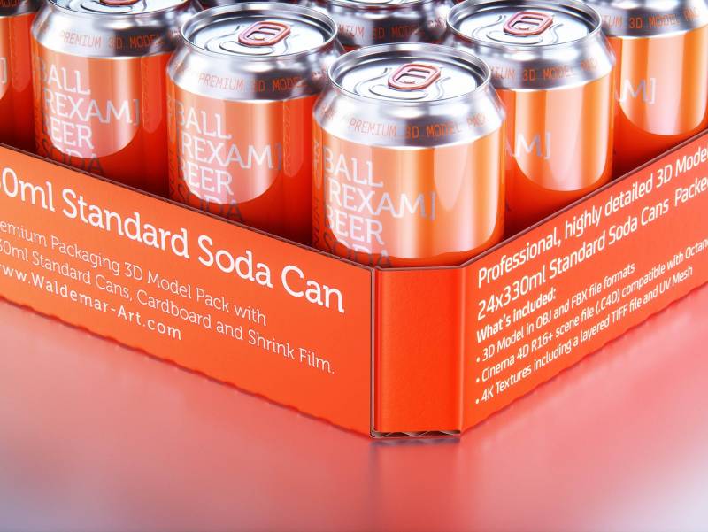 Multi-pack of 24x330ml Standard Beer/Soda Cans packed in cardboard and wrapped in shrink film premium packaging 3d model