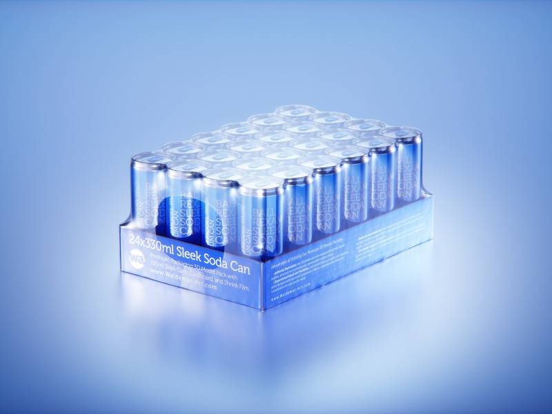Multipack of 24x330ml Sleek Soda Cans packed in cardboard and wrapped in shrink film premium 3d model
