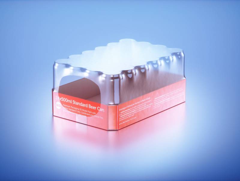 Multi-pack of 24x500ml Standard Beer/Soda Cans packed in cardboard and wrapped in shrink film premium packaging 3d model