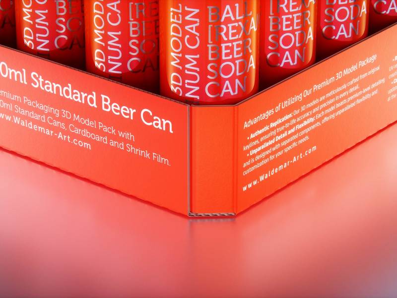 Multi-pack of 24x500ml Standard Beer/Soda Cans packed in cardboard and wrapped in shrink film premium packaging 3d model