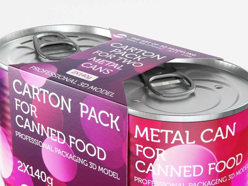 2x140g Metal Can for Canned Food Carton Pack 3D model