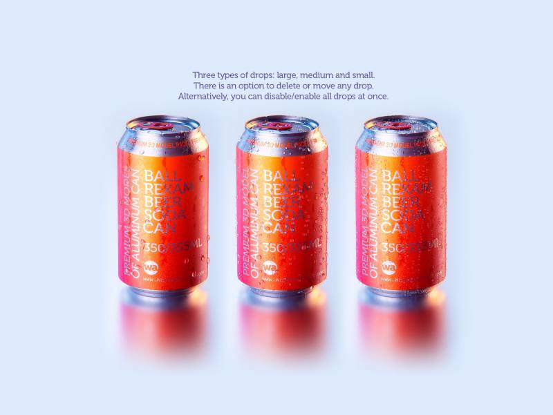 BALL (REXAM) Metal Standard Aluminum Beer/Soda Can 350/355ml packaging 3D model with water condensation and frost