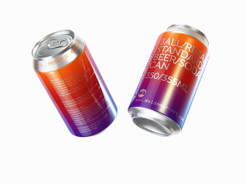 BALL (REXAM) Metal Standard Beer/Soda Can 350/355ml packaging 3D model