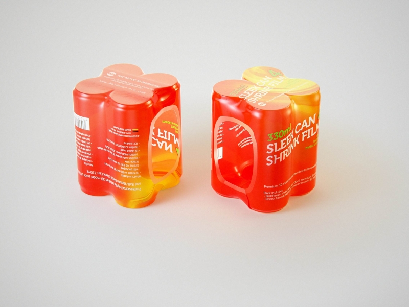 Premium packaging 3D Model of 4x330ml Sleek Soda Cans in Smooth Shrink Film Wrap