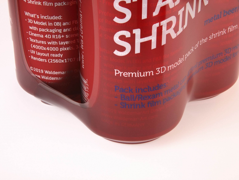 Premium packaging 3D Model of 4x473ml Standard Soda Cans in Shrink Film Wrap