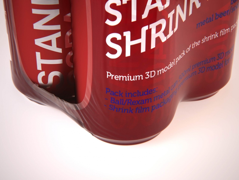 Premium packaging 3D Model of 4x500ml Standard Beer/Soda Cans in Shrink Film Wrap
