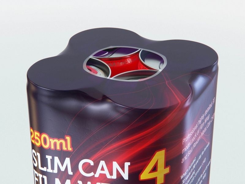 Premium 3D Model of 4x250ml Slim Soda Cans in Shrink Film Wrap