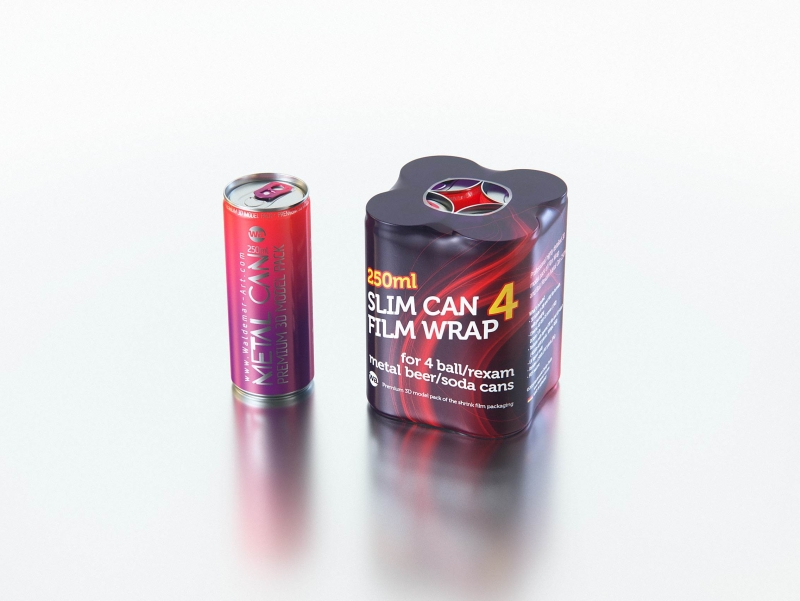Premium 3D Model of 4x250ml Slim Soda Cans in Shrink Film Wrap