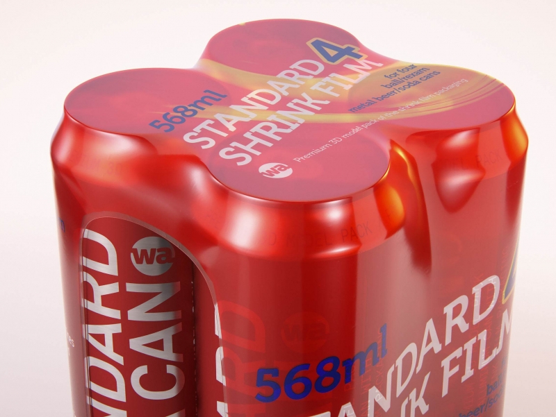 Premium packaging 3D Model of 4x568ml Standard Beer/Soda Cans in Shrink Film Wrap