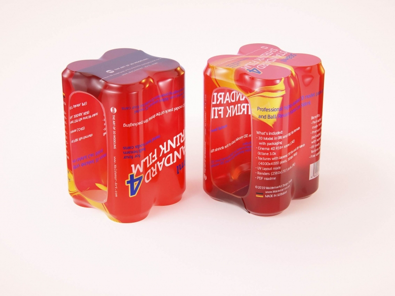 Premium packaging 3D Model of 4x568ml Standard Beer/Soda Cans in Shrink Film Wrap