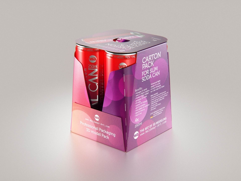 Premium Packaging 3D Model of carton box for 4x250ml Slim Soda Can