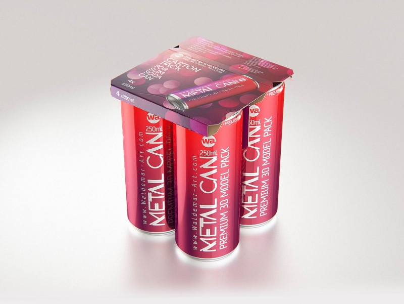 4x250ml Slim Soda Can Carton Pack 3D model