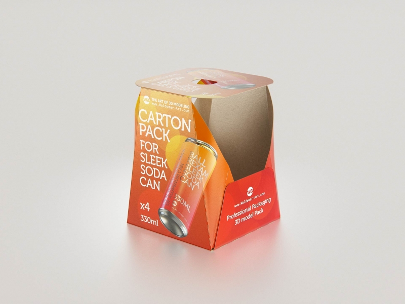 Premium Packaging 3D Model of carton package for 4x330ml Sleek Soda Can