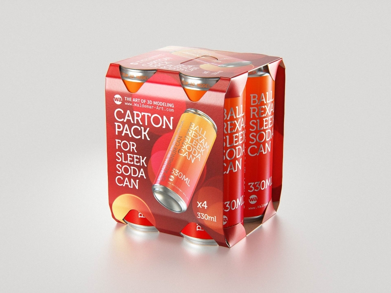 Premium Packaging 3D Model of carton box for 4x330ml Sleek Soda Can