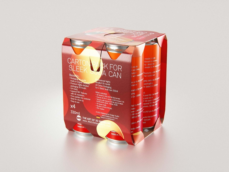 Premium Packaging 3D Model of carton box for 4x330ml Sleek Soda Can