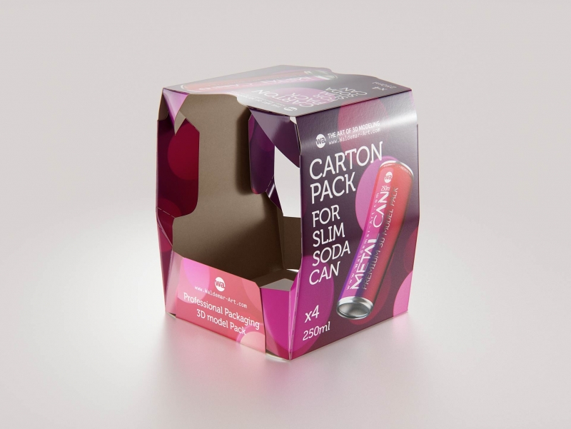 Premium Packaging 3D Model of carton package for 4x250ml Slim Soda Can  