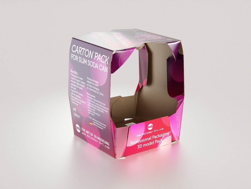 Premium Packaging 3D Model of carton package for 4x250ml Slim Soda Can  