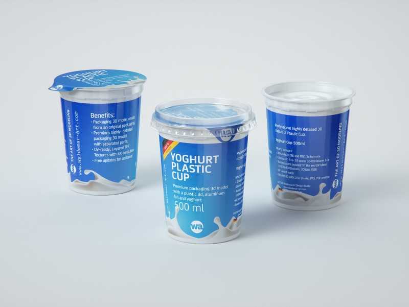 Yoghurt Plastic Cup 500ml Professional packaging 3D model