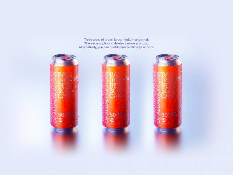 BALL (REXAM) Metal Standard Beer/Soda Can 500ml packaging 3D model with water condensation and frost