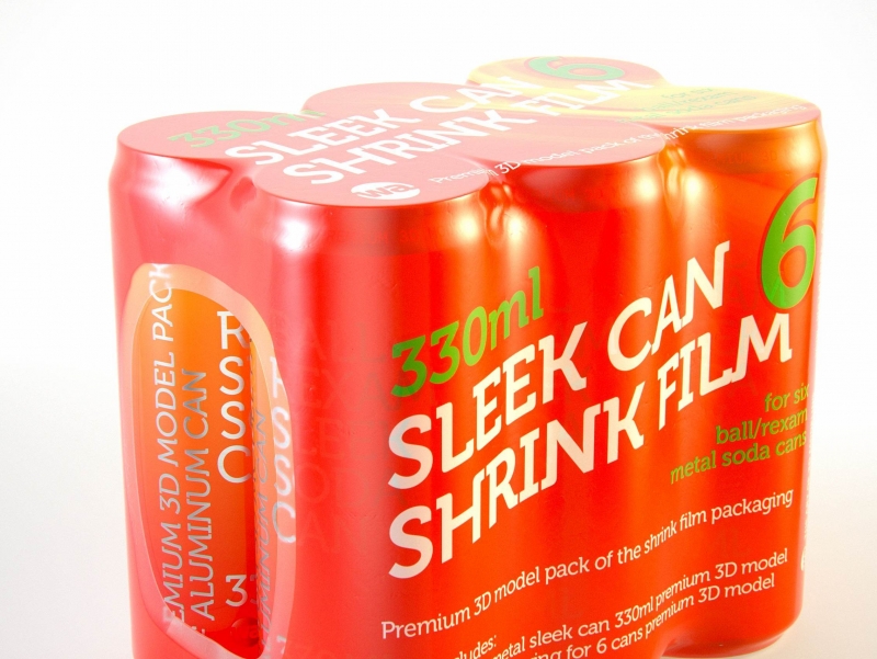 Premium packaging 3D Model of 6x330ml Sleek Beer/Soda Cans in Smooth Shrink Film Wrap