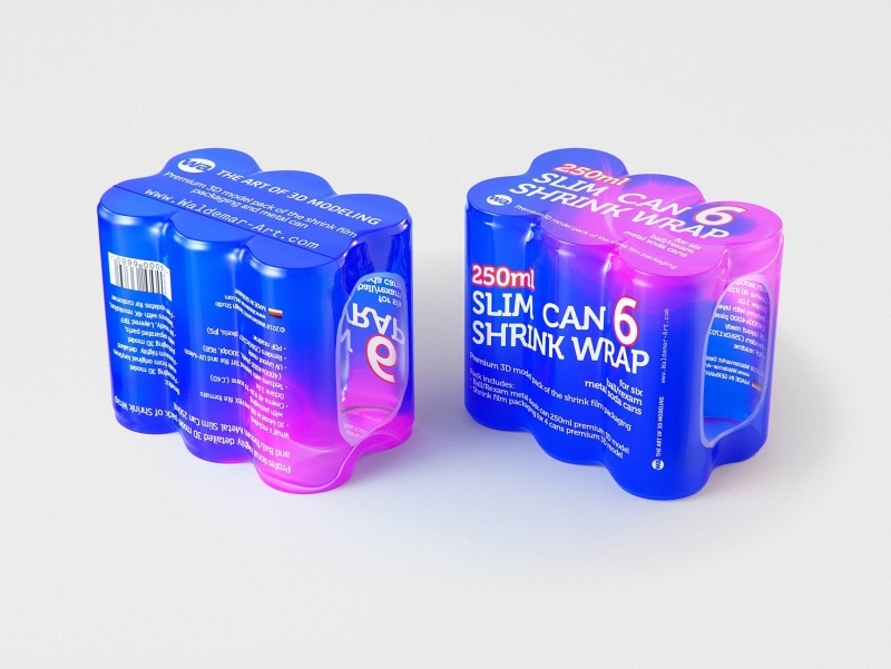 Premium 3D Model of 6x250ml Slim Soda Cans in Shrink Film Wrap