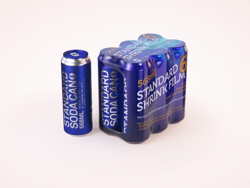 Premium packaging 3D Model of 6x568ml Standard Beer/Soda Cans in Shrink Film Wrap