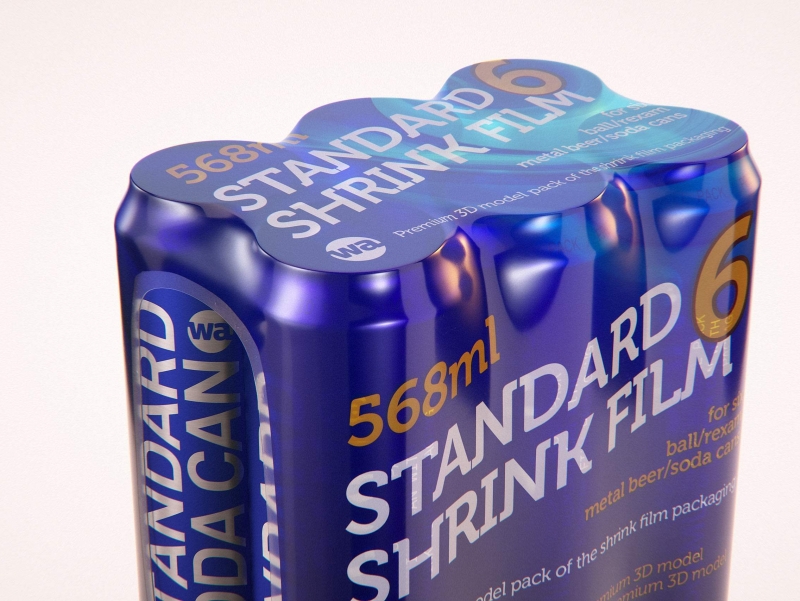 Premium packaging 3D Model of 6x568ml Standard Beer/Soda Cans in Shrink Film Wrap
