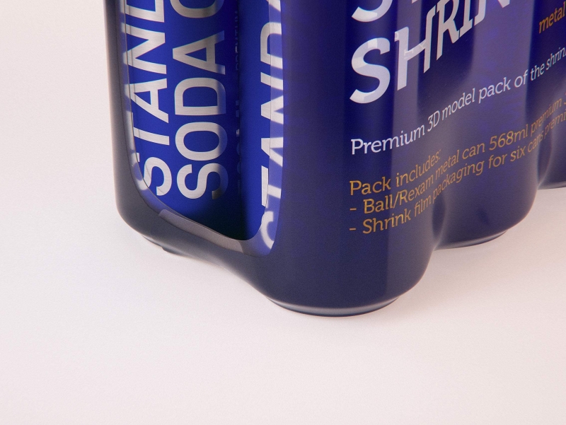 Premium packaging 3D Model of 6x568ml Standard Beer/Soda Cans in Shrink Film Wrap