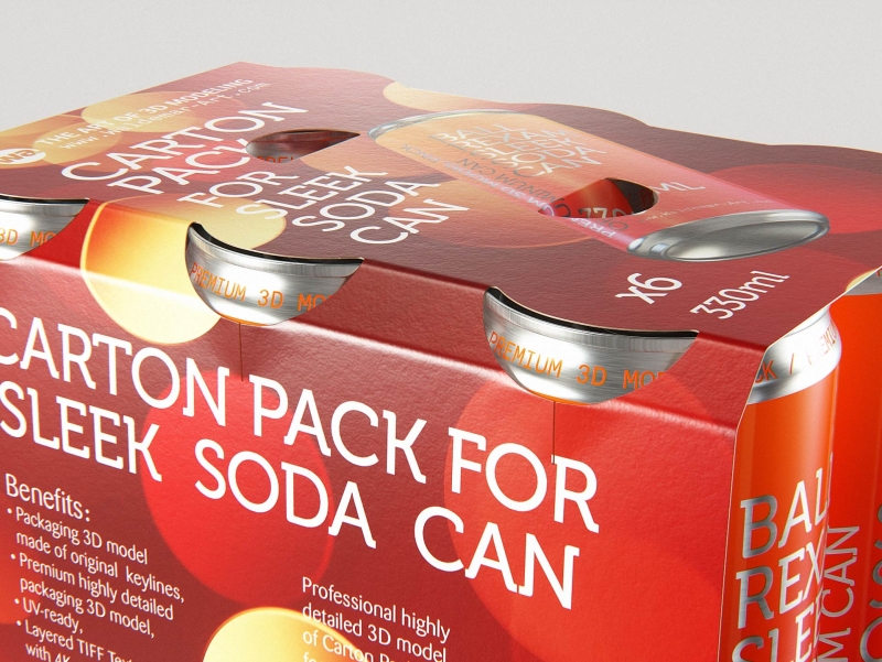 Premium Packaging 3D Model of carton pack for 6x330ml Sleek Beer/Soda Can