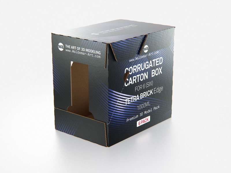 Premium Packaging 3D Model of corrugated cardboard box for 6x1000ml Tetra Brick Edge