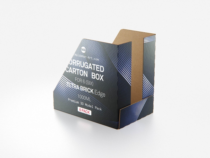 Premium Packaging 3D Model of corrugated cardboard box for 6x1000ml Tetra Brick Edge