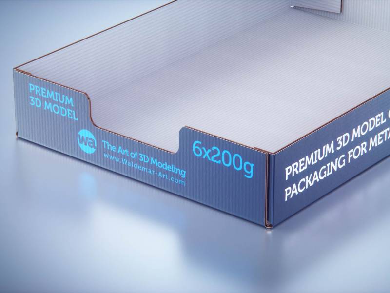 Premium 3D model of cardboard multi-pack packaging for 6x200g metal cans of pet food