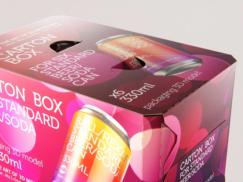 Premium Packaging 3D Model of carton box for 6x330ml Standard Beer/Soda Can  
