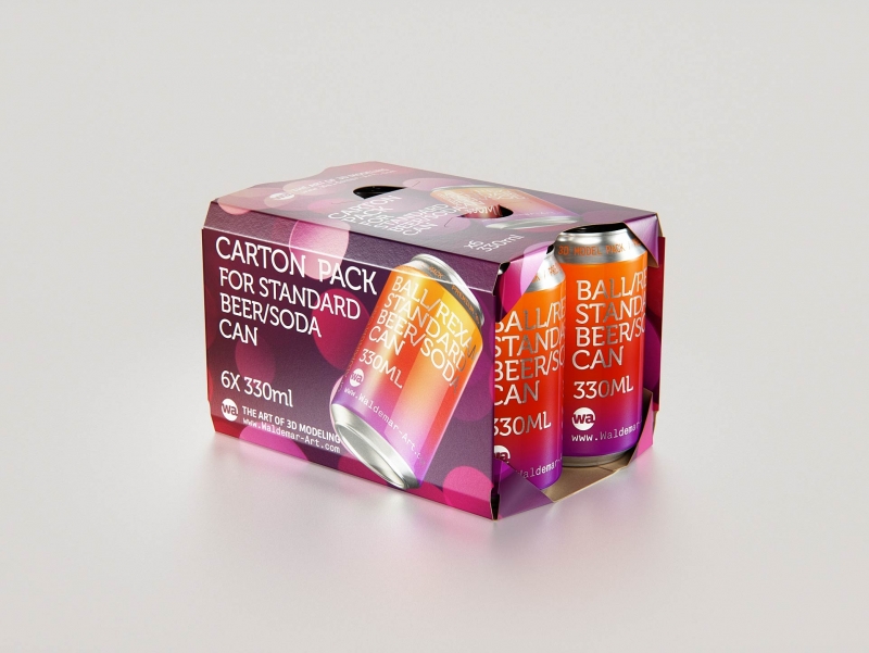 Premium Packaging 3D Model of carton package for 6x330ml Standard Beer/Soda Can
