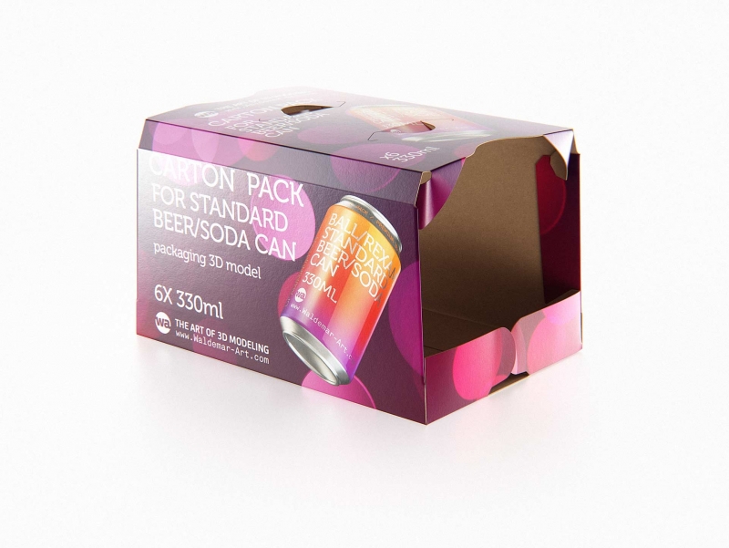 Premium Packaging 3D Model of carton package for 6x330ml Standard Beer/Soda Can  