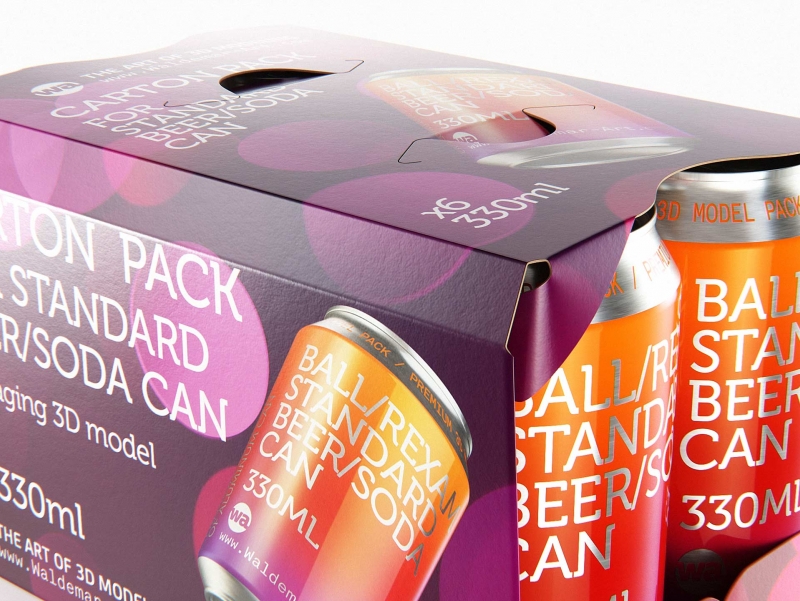 Premium Packaging 3D Model of carton package for 6x330ml Standard Beer/Soda Can  