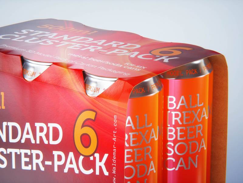 Premium Packaging 3D Model of Carton Cluster-Pack  for 6x500ml Standard Soda/Beer Can