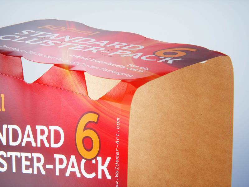 Premium Packaging 3D Model of Carton Cluster-Pack  for 6x500ml Standard Soda/Beer Can